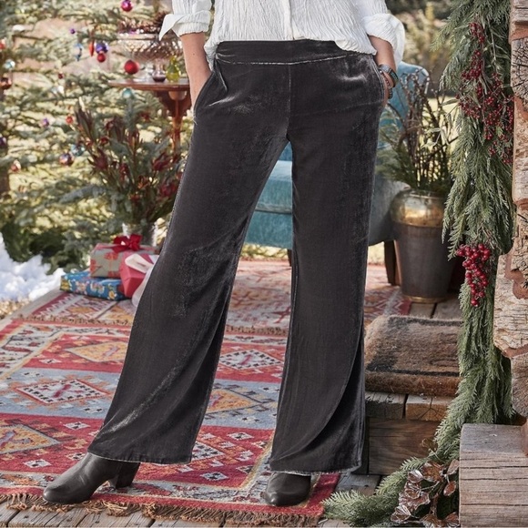 Sundance Festive Flare Gray Velvet Pants Size Petite Medium - Picture 1 of 8